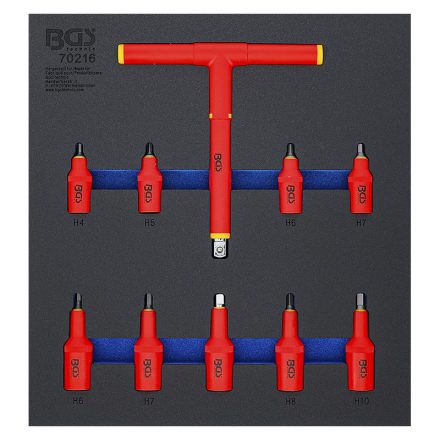 VDE-behajtófej készlet, 3/8" - 1/2", imbusz, 4 - 10 mm, 10 darabos, tálcán